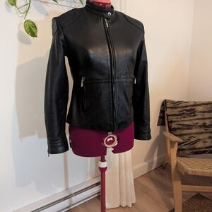 Women's Black Leather Zip-Front Jacket